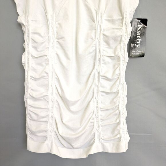 Y2K Womens One Size White Lace Babydoll Cami Tank Top Ruched Romantic Fairy - Picture 2 of 7